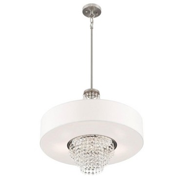 Carlisle Brushed Nickel Drum Pendant with Clear Crystals and Off-White Shade