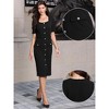 INSPIRE CHIC Women's Work Square Neck Button Decor Belted Short Sleeve Vintage Sheath Midi Dresses - 2 of 4