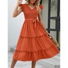Women's Summer V Neck Smocked Maxi Dress Puff Sleeve Pregnancy Baby Shower Photoshoot Dress - 3 of 4