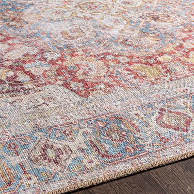 Alanya Red and Cream Washable Chenille Runner Rug