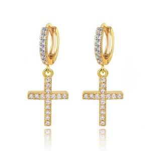 Hollywood Sensation Cross Dangle Earrings with White Diamond Cubic Zirconia - 1 of 4