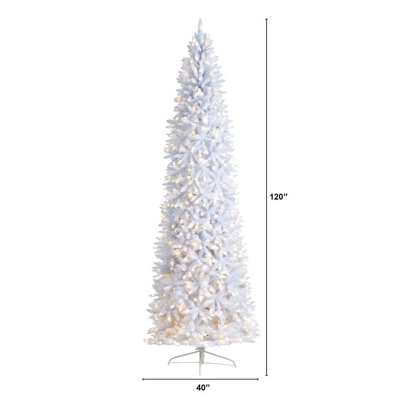 Nearly Natural 10-ft Slim White Artificial Christmas Tree with 800 Warm White LED Lights and 2420 Bendable Branches, 2 of 9