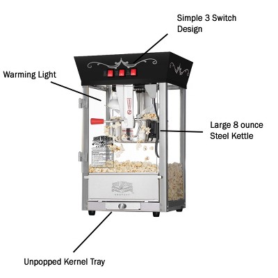 Matinee Black Stainless Steel 8oz Countertop Popcorn Machine