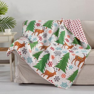 Tinsel Holiday Quilted Throw Green - Levtex Home - 1 of 3