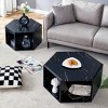 Hexagonal Coffee Table with Multi-Hole Storage,31.5"W 25"W Modern Wood Grain Marble Pattern MDF Center Table for Living Room-Baofuwish - 3 of 4