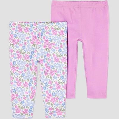 Carter's Just One You®️ Baby Girls' 2pk Pants - Purple 3M: Cotton Slim Fit, Floral Pattern, Full Waistband Elastic, Ankle Length