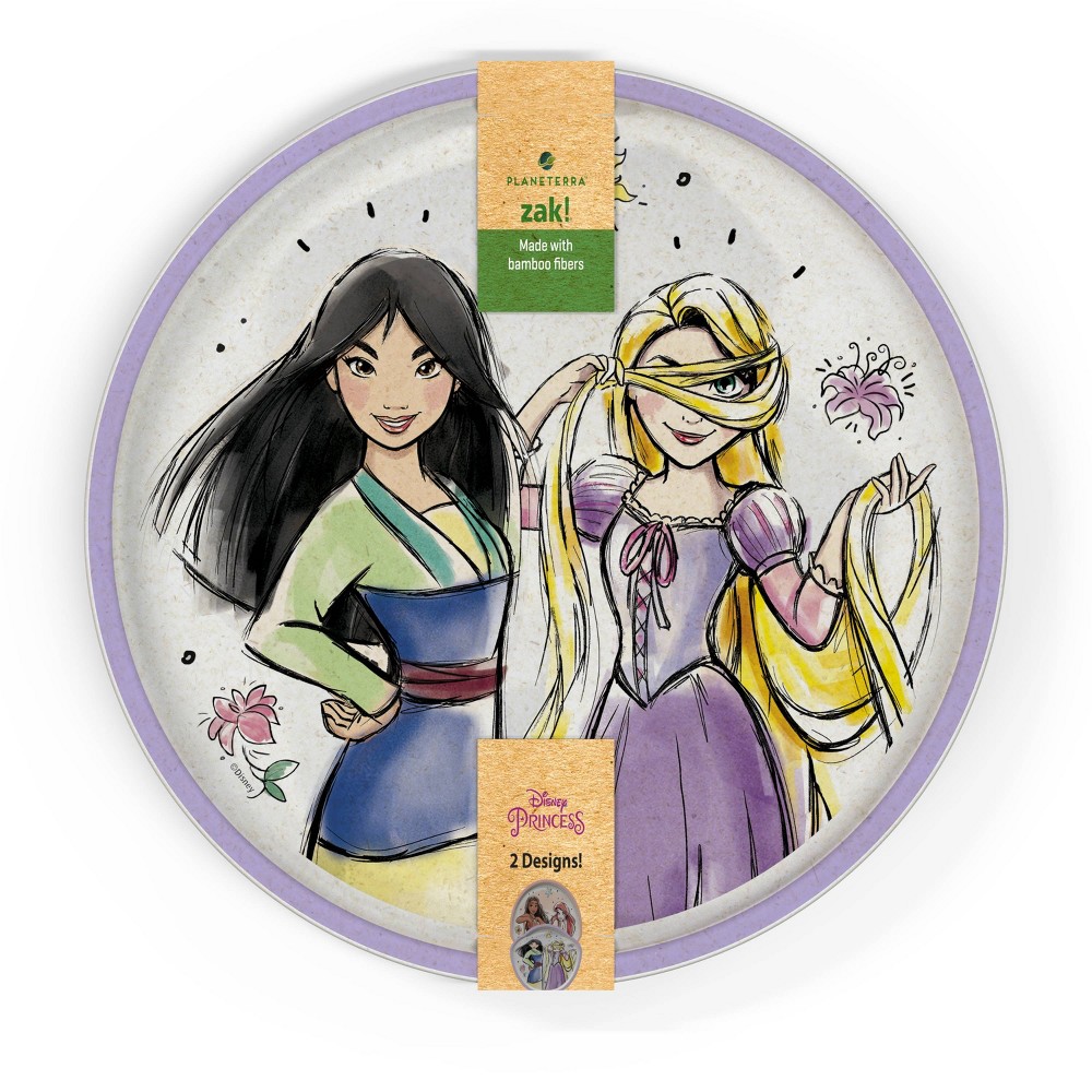 Photos - Plate ZAK Designs 'Princess' 2pk 8" Melamine Bamboo Dining  Set: Kids Toddler s, Disney Princess, Multicolor 