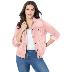 Roaman's Plus Size Classic Stretch Denim Jacket - 1 of 4