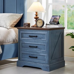 SinCiDo 24" Wide Farmhouse Nightstand with Charging Station & 3 Drawers & Handles, End Table for Bedroom, Living Room - 1 of 4