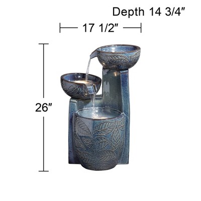 Midnight Blue Ceramic Cascading Bowls Outdoor Fountain with LED Light