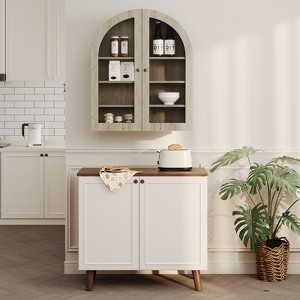 Small Arched Wall Cabinet with Glass Doors, 24" Wall-Mounted Storage Cabinet with Adjustable Shelf, for Kitchen, Bathroom, Laundry Room - 1 of 4