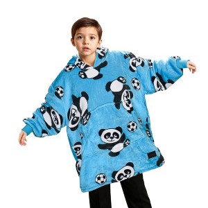 Tirrinia Kid Cute Patterns Blanket Hoodie Oversized Sweatshirt, Soft Warm Fleece Wearable Blanket Pullover, Cozy Christmas Gift for 3-12 Boy Girl - 1 of 4
