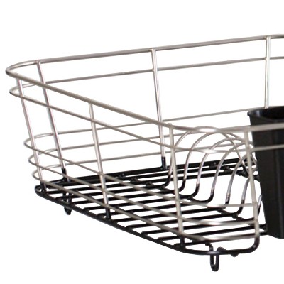 Compact Silver Stainless Steel Dish Rack with Utensil Cup