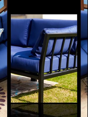 Blue Metal Two-Seat Outdoor Sectional Sofa with Cushions