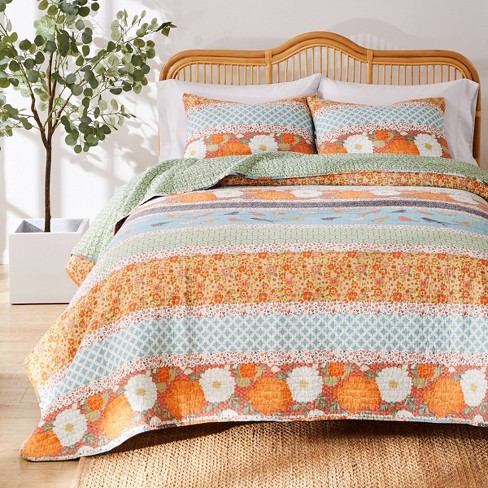 Greenland Home Fashions 3pc Full/Queen Carlie Calico Striped Quilt Bedding Set: Cotton Woven, Includes Pillow Shams - image 1 of 4