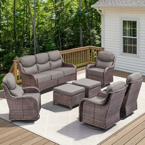 Belord Outdoor Furniture Set with 4 Swivel Chairs, 6-Inch Extra Thick Cushion High Back 7PCS Patio Furniture Set with Sofa Swivel Glider Chair Ottoman - 1 of 4