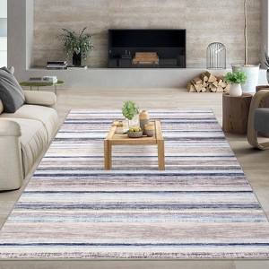 Modern Living Room Rug, Large Washable Striped Accent Carpet, Non-Slip, Stain-Resistant Low-Pile Foldable Floor Mat for Dining Room - 1 of 4