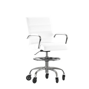 Flash Furniture Lexi Mid-Back Drafting Chair with Adjustable Foot Ring, Chrome Base, and Transparent Roller Wheels - 1 of 4