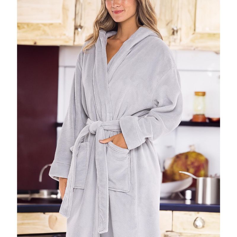 ADR Women's Classic Winter Bath Robe, Hooded Soft Cozy Plush Fleece Bathrobe Loungewear, 6 of 8