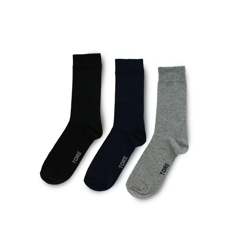 TORE Totally Recycled Men&#39;s Casual Crew Socks 3pk - Black/Navy/Gray 7-12, 1 of 4