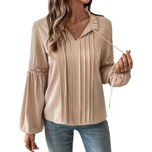 Womens Long Sleeve Tops Business Casual Blouses Dressy Work Office Summer Flowy Shirt Outfits - 1 of 4