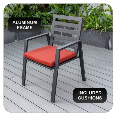 Chelsea Black Aluminum Patio Dining Chair with Red Cushions
