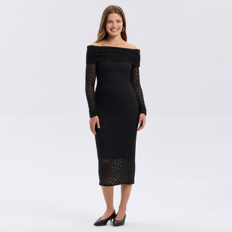 Женские платья A New Day Women's Long Sleeve Off the Shoulder Lace Midi Bodycon Dress - A New Day™ Black L