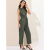 Allegra K Women's Button Down Collared Wide Leg Tie-Waist Sleeveless Cargo Jumpsuits - 3 of 4