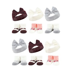 Hudson Baby Infant Girl 12Pc Headband and Socks Giftset, Burgundy Gray, One Size - 1 of 2