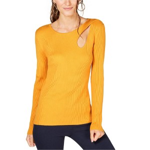 I.N.C International Concepts Womens Teardrop Cutout Pullover Sweater, Yellow, Large - 1 of 1