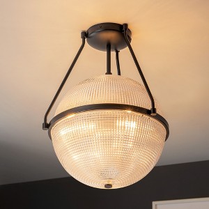 Rennnsan Vireli 13" W 3 -Light Glass Dimmable Modern Globe Semi Flush Mount in Matte Black & Brass - 1 of 4