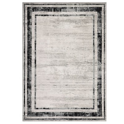 Washable Modern Bordered Rug Non Slip Low Pile Rug Soft Throw Floor Cover Foldable Indoor Carpet for Living Room Bedroom Playroom Nursery