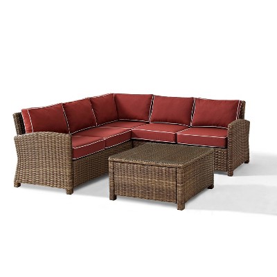 Bradenton 4pc Outdoor Wicker Sectional Set - Sangria - Crosley