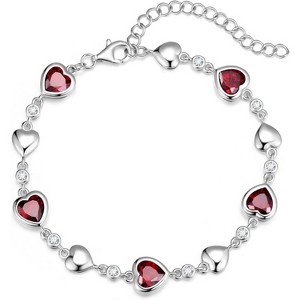 Five Heart Birthstone Tennis Bracelet, 925 Sterling Silver with Adjustable Extender, Anniversary Birthday Gift for Wife - 1 of 4