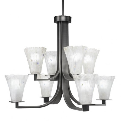 Toltec Lighting Apollo 8 - Light Chandelier in  Graphite with 5.5" Fluted Frosted Crystal Shade
