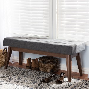 Elia Mid Century Modern Walnut Wood Fabric Button Tufted Bench - Baxton Studio - 1 of 4