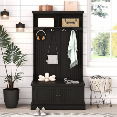 CAVINAS Hall Tree with Storage Bench and Shoe Rack for Entrance Modern Coat Rack with Open Shelves and 4 Hooks
