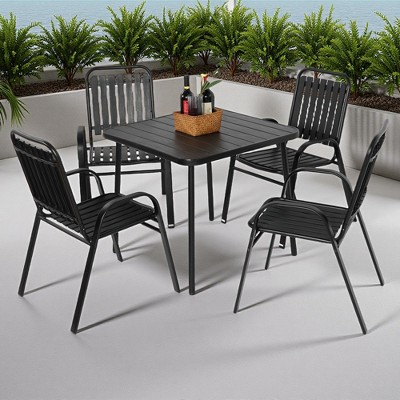 5-Piece Outdoor Patio Dining Set with 31" Square Steel Table and 4 Armchairs