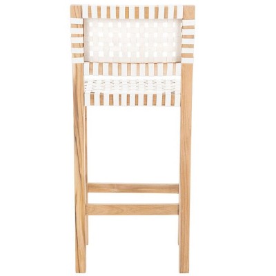 Natural Teak and White Leather Counter Stool