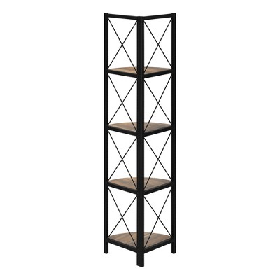 Monarch Specialties Bookshelf Bookcase Etagere Corner 4 Tier 60InchH Office Bedroom Metal Laminate Brown Black Contemporary Modern