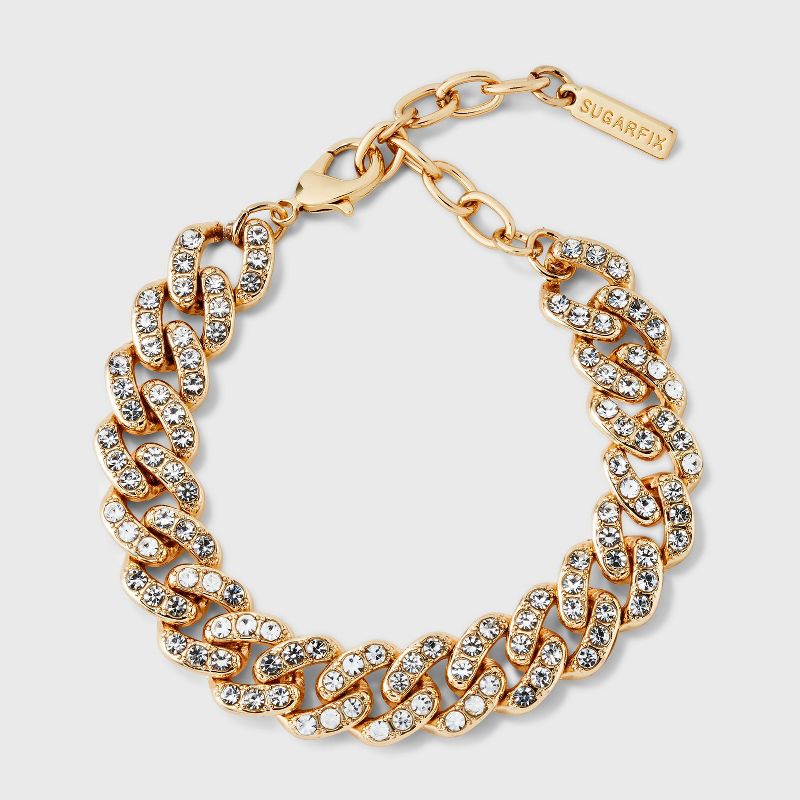 SUGARFIX by BaubleBar Gold and Crystal Curb Chain Bracelet - Gold, 1 of 7