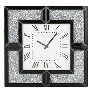 20"x20" Glass Mirrored Wall Clock with Floating Crystals Black - Olivia & May: Silent, Square, Glam Style Decor - 1 of 4