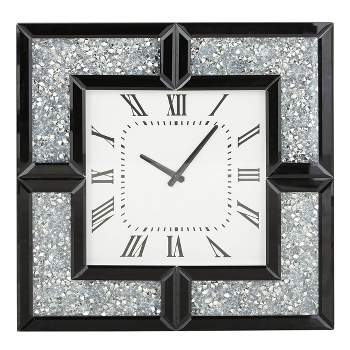 20"x20" Glass Mirrored Wall Clock with Floating Crystals Black - Olivia & May