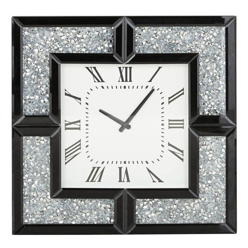20&#34;x20&#34; Glass Mirrored Wall Clock with Floating Crystals Black - Olivia &#38; May, 1 of 8