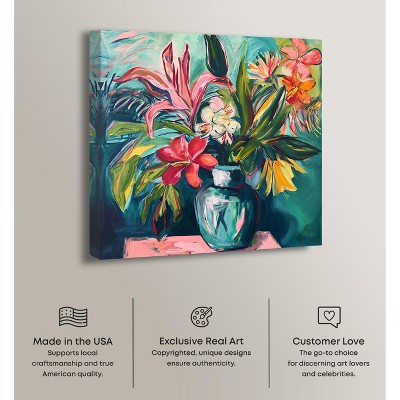 Vibrant Tropical Flowers in Vase Gallery Wrapped Canvas Art, 24" x 24"
