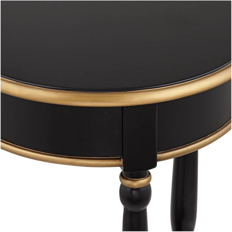 55 Downing Street Cason Vintage Wood Round Accent Side End Table 18 1/4" Wide with Shelf Black Gold Trim for Living Room Bedroom Bedside Entryway Home, 3 of 10