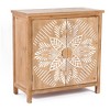 LuxenHome Sideboard Storage Cabinet with Storage 32" Farmhouse Natural Wood Floral Accent Cabinet Coffee Bar Cabinet for Living Room Kitchen Brown - 4 of 4