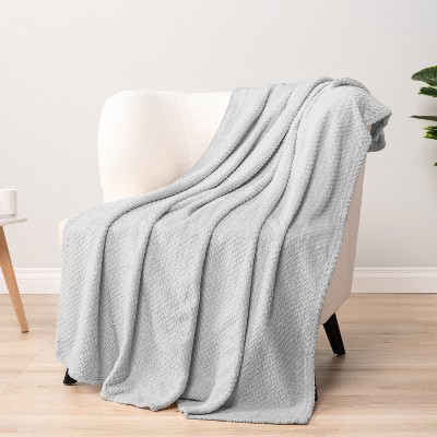 Light Gray Twin Fleece Chevron Throw Blanket