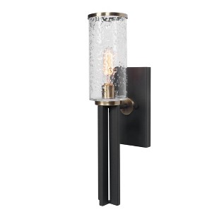 Uttermost Jarsdel 1-Light Wall Sconce – 20"H x 5"W Black and Antique Brass Industrial Style with Meteor Glass Shade - 1 of 4