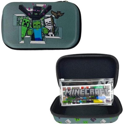 Minecraft Pencil Case Set with Stickers and Gel Pens for Kids, Molded with Zip Closure
